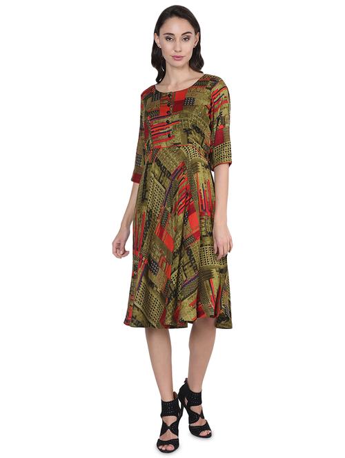 round neck printed a-line dress - 17566283 - Very Small Image - 1