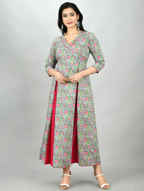 floral flared ethnic dress - 17566530 - Very Small Image - 1