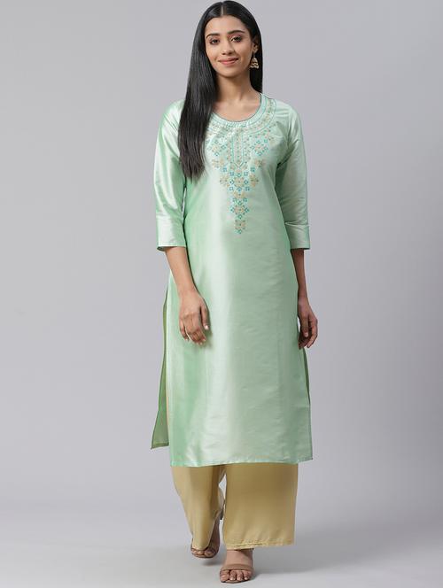 yoke embroidered straight kurta - 17567024 - Very Small Image - 1