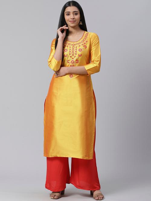 yoke embroidered straight kurta - 17567025 - Very Small Image - 1