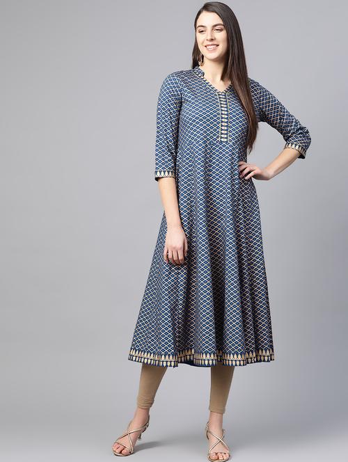 gold print anarkali kurta - 17567081 - Very Small Image - 1