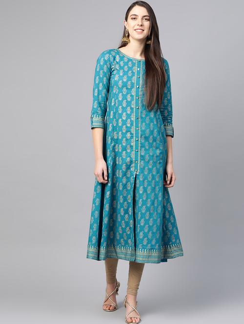gold print a-line kurta - 17567084 - Very Small Image - 1