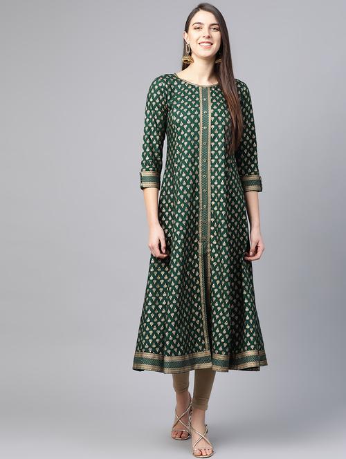 gold print a-line kurta - 17567086 - Very Small Image - 1
