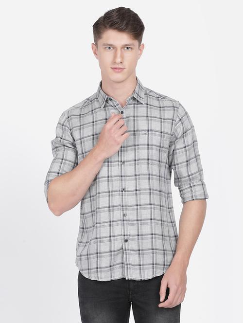 grey checkered casual shirt - 17568061 - Very Small Image - 1