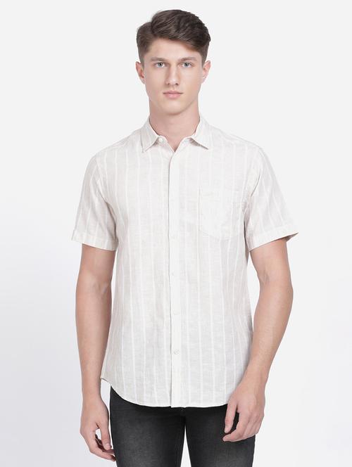 brown striped casual shirt - 17568079 - Very Small Image - 1