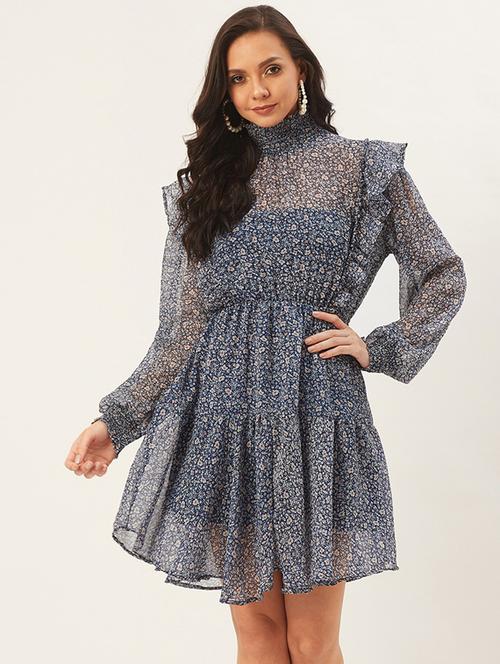 high neck floral tiered dress - 17568645 - Very Small Image - 1