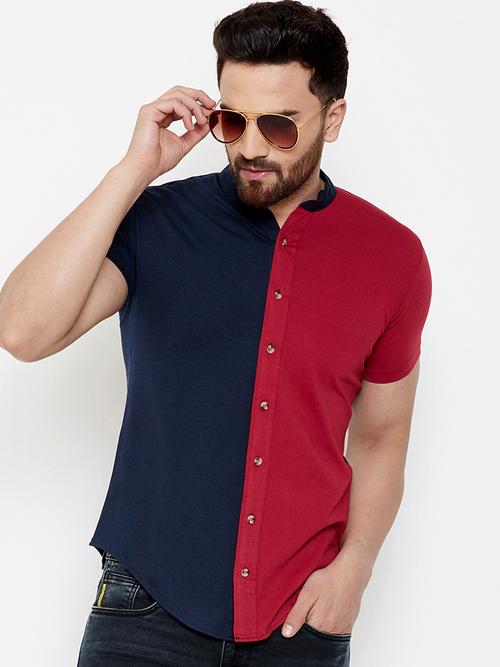 maroon color block casual shirt - 17569135 - Very Small Image - 1