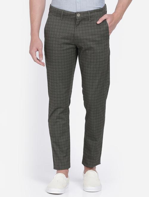 olive checkered flat front trousers - 17569391 - Very Small Image - 1