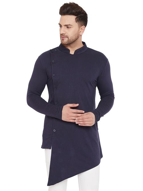 navy blue solid asymmetric kurta - 17569577 - Very Small Image - 1
