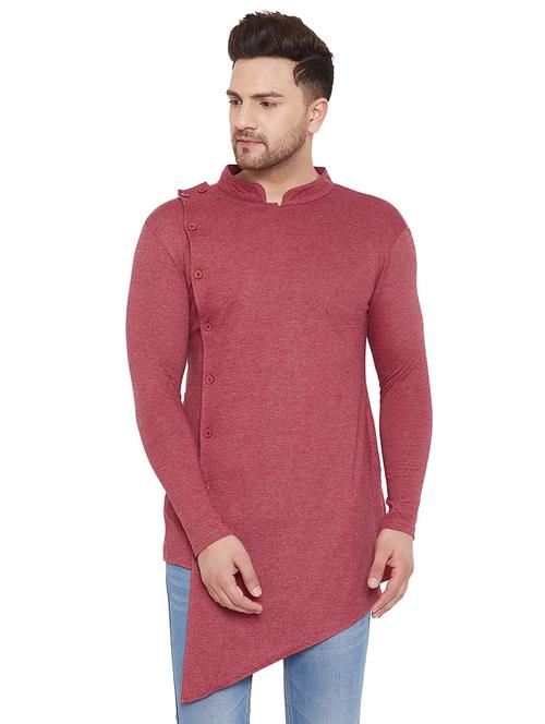 red solid asymmetric kurta - 17569578 - Very Small Image - 1