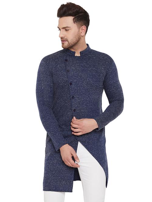 blue textured asymmetric kurta - 17569583 - Very Small Image - 1