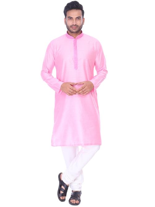pink solid kurta pyjama set with embroidered neckline - 17569778 - Very Small Image - 1