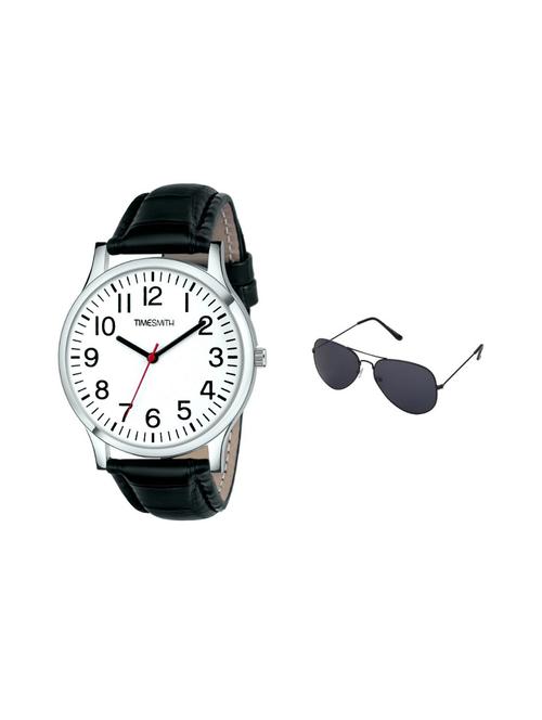 timesmith black leather white dial watch for men with free sunglasses ctc-001-wmg-002 - 17569789 - Very Small Image - 1