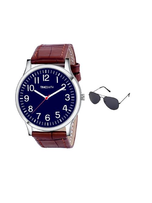 timesmith brown leather blue dial watch for men with free sunglasses ctc-003-wmg-002 - 17569791 - Very Small Image - 1