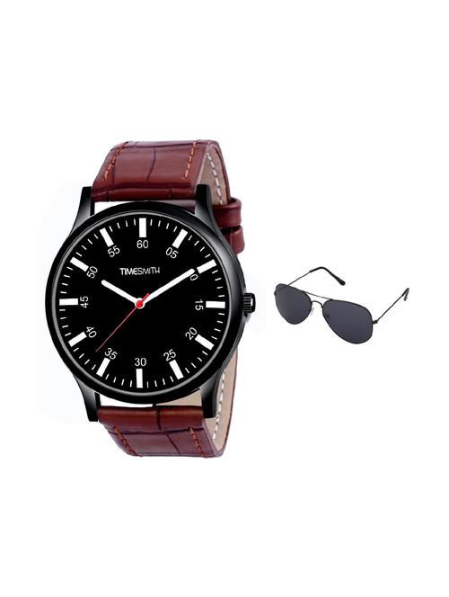 timesmith brown leather black dial watch for men with free sunglasses ctc-012-wmg-002 - 17569800 - Very Small Image - 1
