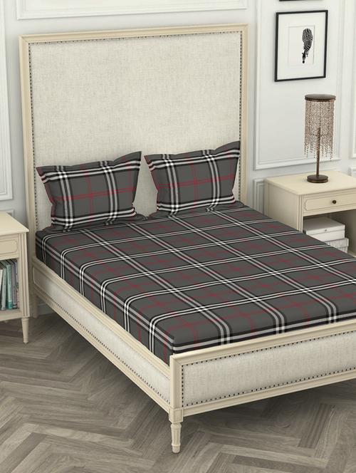 lorena 110tc 100% cotton double bedsheet with 2 pillow cover -soft-finish fabric -3pc set- (castillo) abstract-grey - 17569845 - Very Small Image - 1