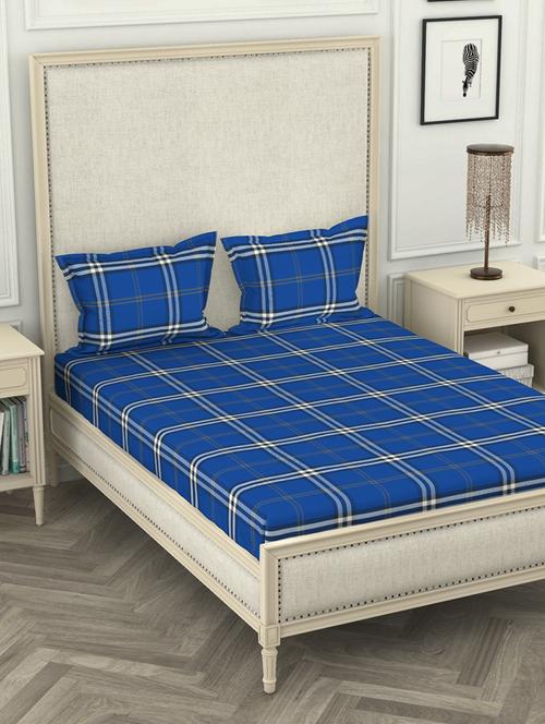 lorena 110tc 100% cotton double bedsheet with 2 pillow cover -soft-finish fabric -3pc set- (castillo) abstract-dk.blue - 17569846 - Very Small Image - 1