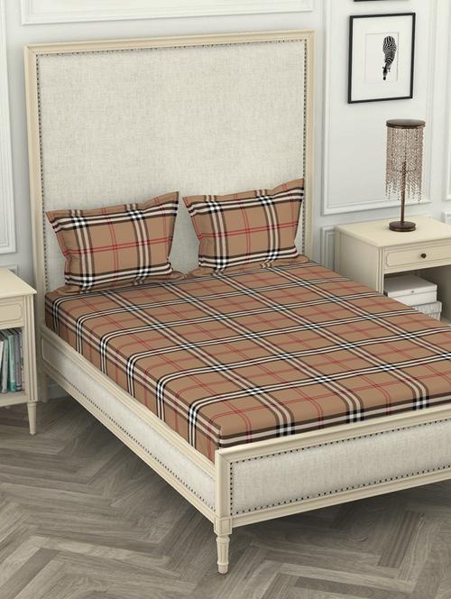 lorena 110tc 100% cotton double bedsheet with 2 pillow cover -soft-finish fabric -3pc set- (castillo) abstract-brown - 17569847 - Very Small Image - 1