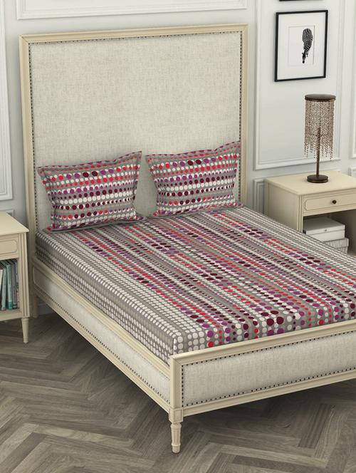lorena 110tc 100% cotton double bedsheet with 2 pillow cover -soft-finish fabric -3pc set- (castillo) abstract-grey/multi - 17569851 - Very Small Image - 1