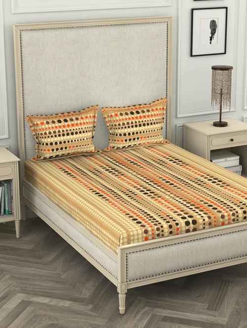 lorena 110tc 100% cotton double bedsheet with 2 pillow cover -soft-finish fabric -3pc set- (castillo) abstract-sand/multi - 17569853 - Very Small Image - 1