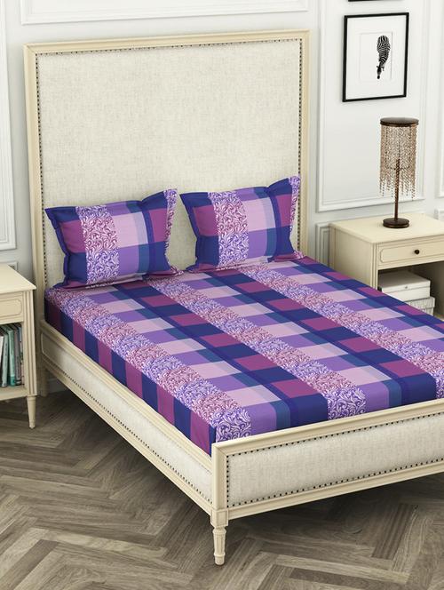lorena 110tc 100% cotton double bedsheet with 2 pillow cover -soft-finish fabric -3pc set- (castillo) abstract-purple - 17569854 - Very Small Image - 1