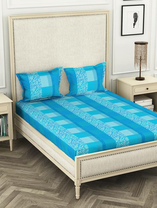 lorena 110tc 100% cotton double bedsheet with 2 pillow cover -soft-finish fabric -3pc set- (castillo) abstract-turq - 17569855 - Very Small Image - 1