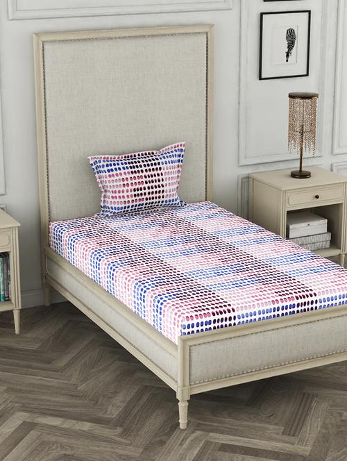 lorena 110tc 100% cotton single bedsheet with 1 pillow cover - soft-finish fabric -2pc set- (classic bed) abstract-purple/multi - 17569857 - Very Small Image - 1
