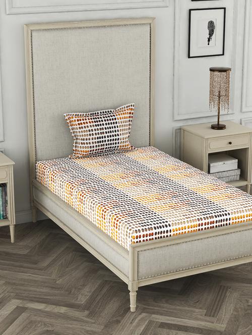 lorena 110tc 100% cotton single bedsheet with 1 pillow cover - soft-finish fabric -2pc set- (classic bed) abstract-yellow/multi - 17569860 - Very Small Image - 1