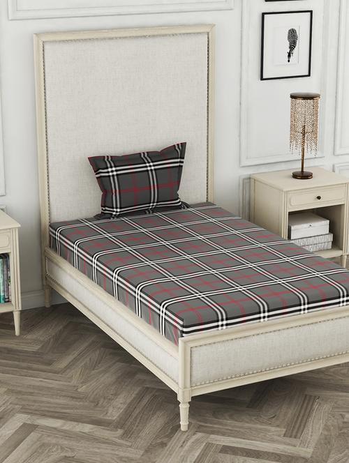 lorena 110tc 100% cotton single bedsheet with 1 pillow cover - soft-finish fabric -2pc set- (classic bed) abstract-grey - 17569866 - Very Small Image - 1