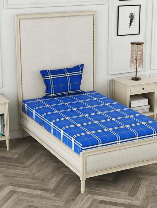lorena 110tc 100% cotton single bedsheet with 1 pillow cover - soft-finish fabric -2pc set- (classic bed) abstract-dk.blue - 17569867 - Very Small Image - 1