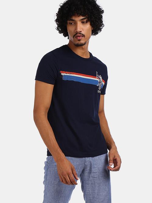 navy blue chest print t-shirt - 17569974 - Very Small Image - 1