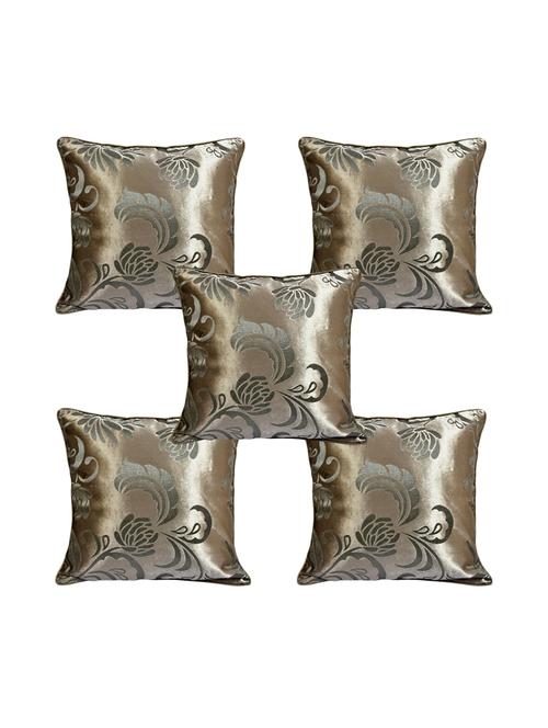 indhome life embosed selfdesign bedroom & livingroom velvet cushion covers '16x16inches'(set of 5 pcs)(brown&golden selfdesign) - 17570164 - Very Small Image - 1