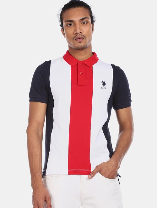red color block polo t-shirt - 17570226 - Very Small Image - 1