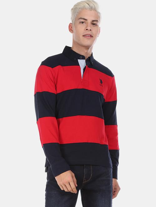 navy blue color block collared t-shirt - 17570228 - Very Small Image - 1