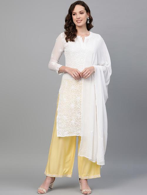 chikankari kurta dupatta set - 17570238 - Very Small Image - 1