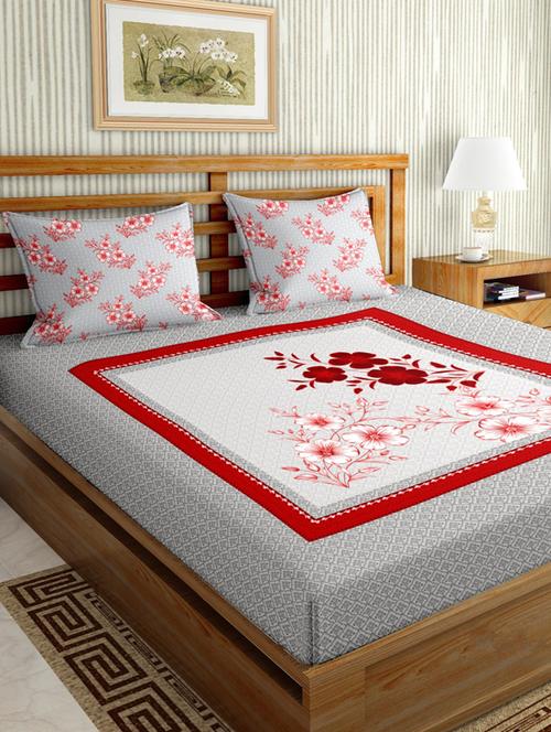 the oscar collection double bedsheet set super king size 180 tc cotton grey colour - 17570752 - Very Small Image - 1