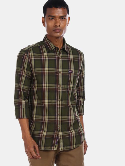 olive green checkered casual shirt - 17571316 - Very Small Image - 1