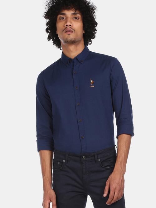navy blue solid casual shirt - 17571320 - Very Small Image - 1