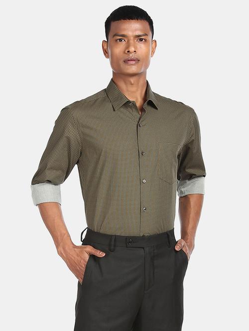 olive green printed formal shirt - 17571600 - Very Small Image - 1