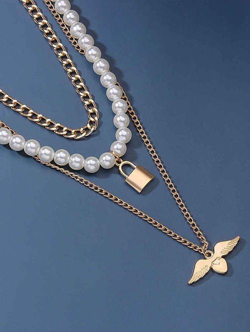 gold metal long necklace - 17572074 - Very Small Image - 1