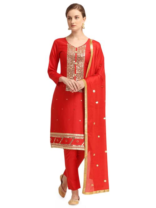 embroidered straight pant unstitched suit - 17572239 - Very Small Image - 1
