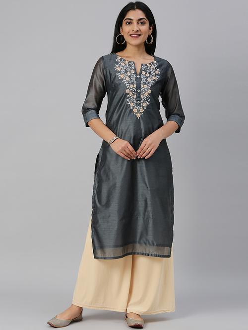 embroidered straight kurta - 17572379 - Very Small Image - 1