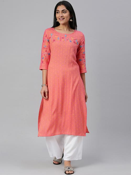embroidered straight kurta - 17572410 - Very Small Image - 1