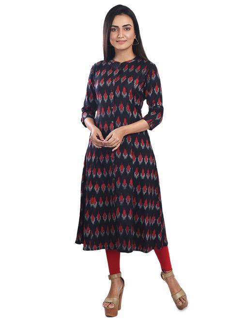 ikat a-line kurta with face mask - 17572653 - Very Small Image - 1