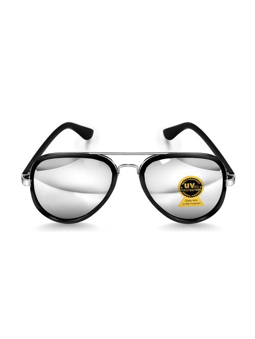 lorenz silver reflector aviator sunglasses for men & boys (lens-silver||frame-black) | sn-8 - 17572812 - Very Small Image - 1