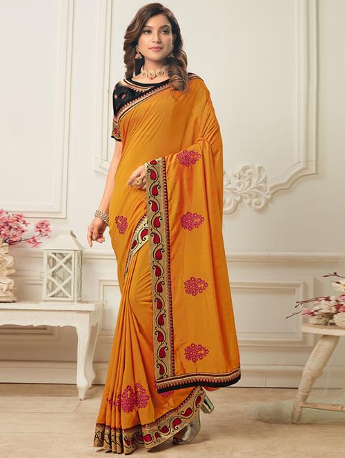 lace bordered embroidered saree with blouse - 17572961 - Very Small Image - 1