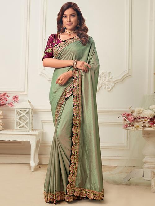 lace bordered embroidered saree with blouse - 17572963 - Very Small Image - 1