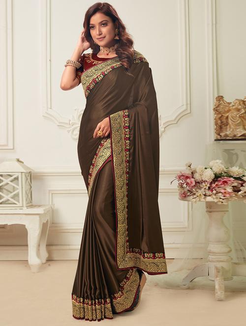 lace bordered embroidered saree - 17572964 - Very Small Image - 1