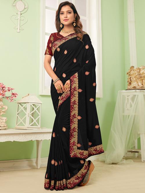lace bordered embroidered saree with blouse - 17572965 - Very Small Image - 1