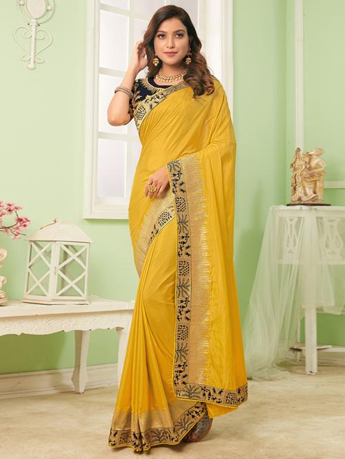 lace bordered embroidered saree with blouse - 17572966 - Very Small Image - 1